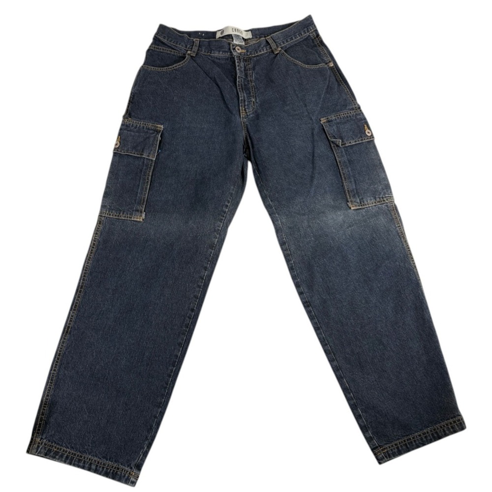 Arizona Jean Co. Relaxed Baggy Cargo Mens 36x32 (35x30.5) Blue Denim Grunge